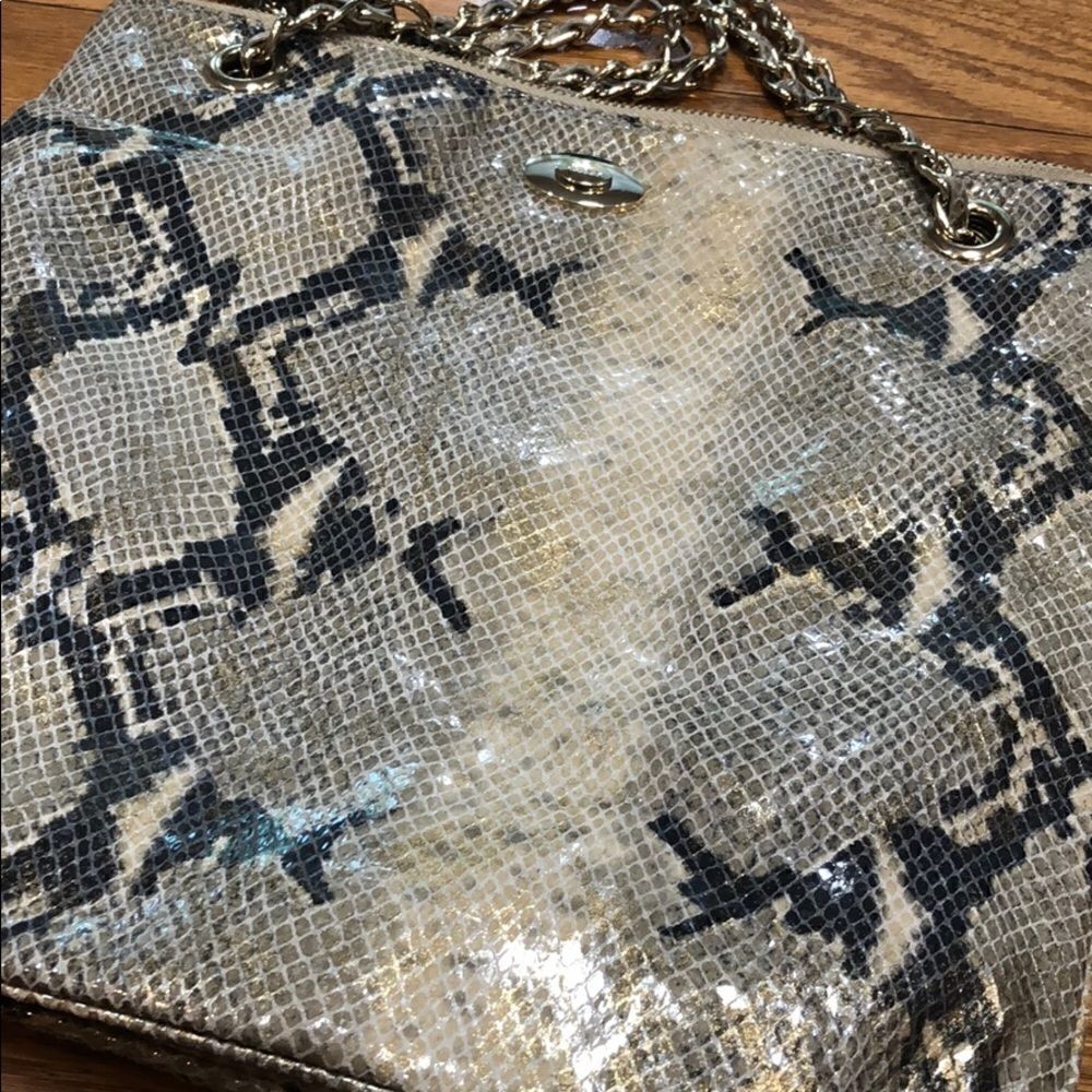 DKNY Large Python Print Leather Crossbody - Picture 2 of 14